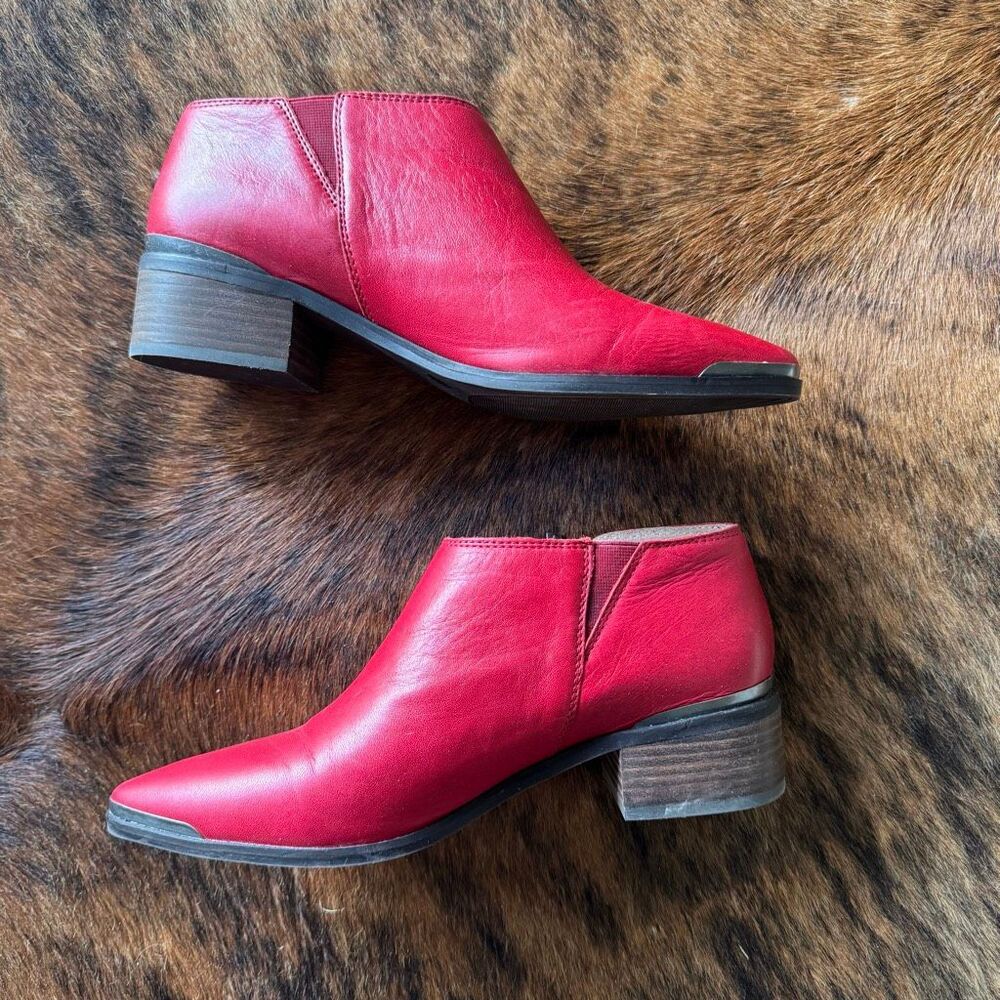Lucky Brand Witchy Pointy Toe Leather Ankle Western Boots Size 10 Red - Picture 2 of 9